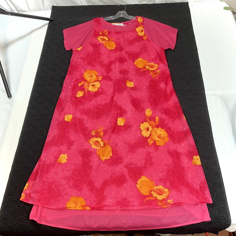Delta Burke Collection Dress Womens Size A6 Pink Yellow Floral Overlay Made USA